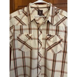 Lifted Research Group‎ LRG Western Pearl Snap Shirt Mens 2XL Cream Short Sleeve